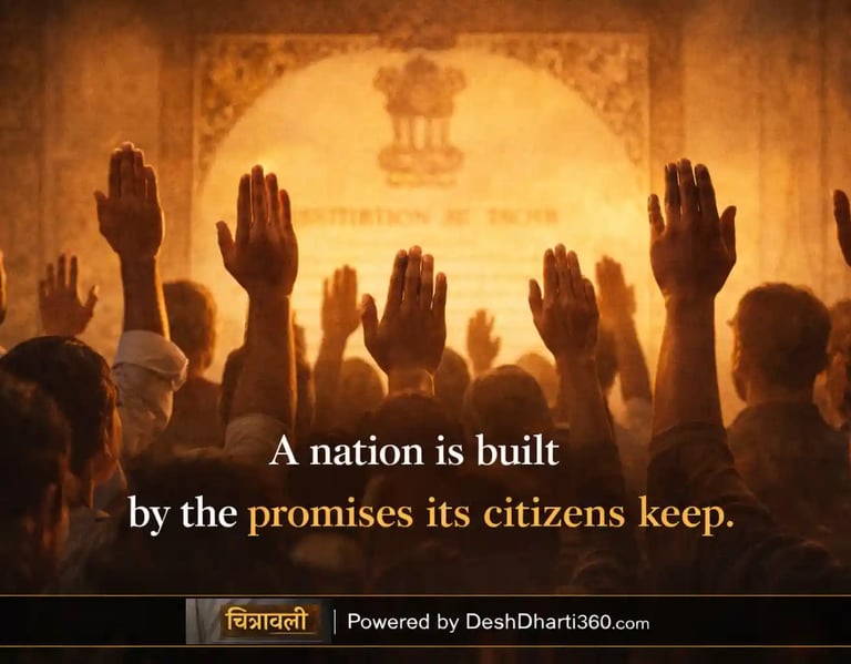 Citizens raising hands in pledge before symbolic constitution background, representing national citizen charter.