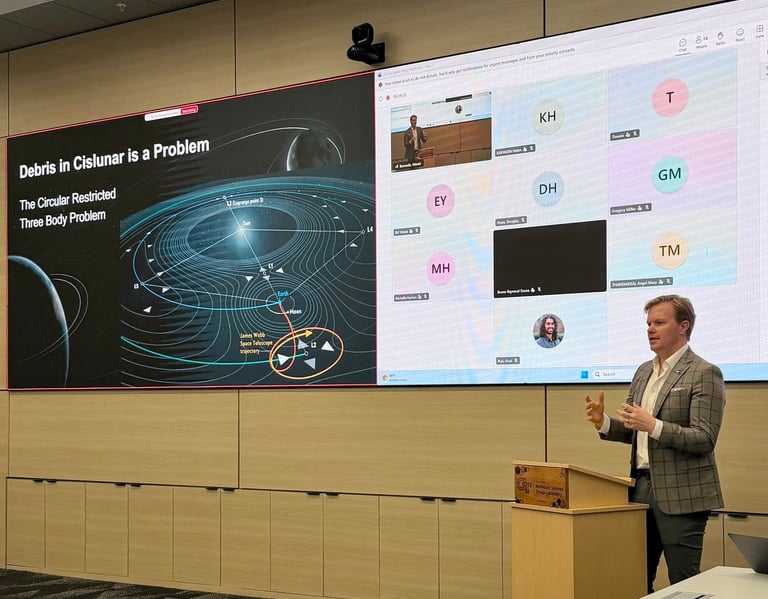 Nick Reese giving a keynote speech on space