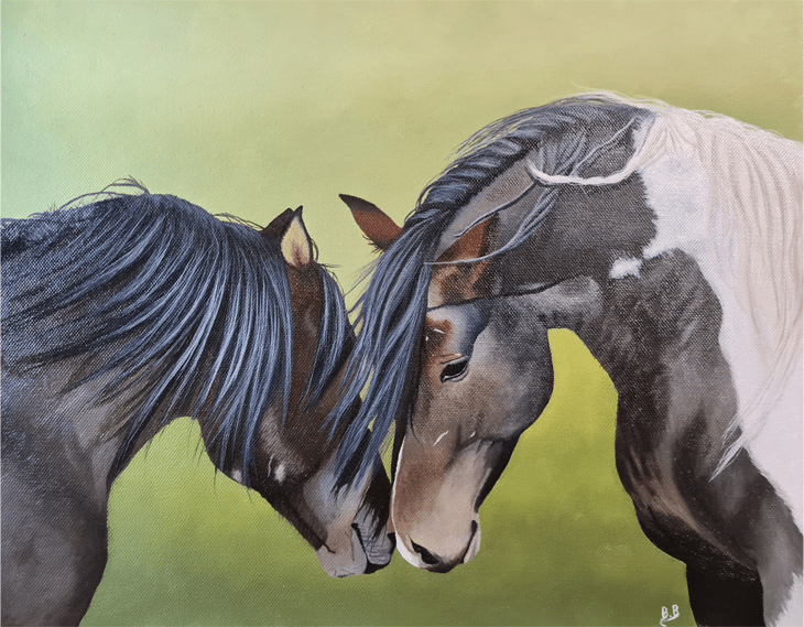 Chevaux à la peinture à l'huile soluble à l'eau