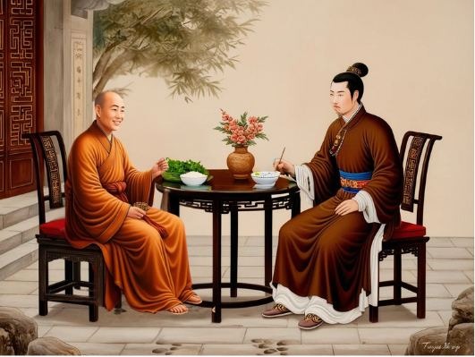 Trần Đạo Tái ngồi ăn cùng Thượng hoàng trần nhân tông