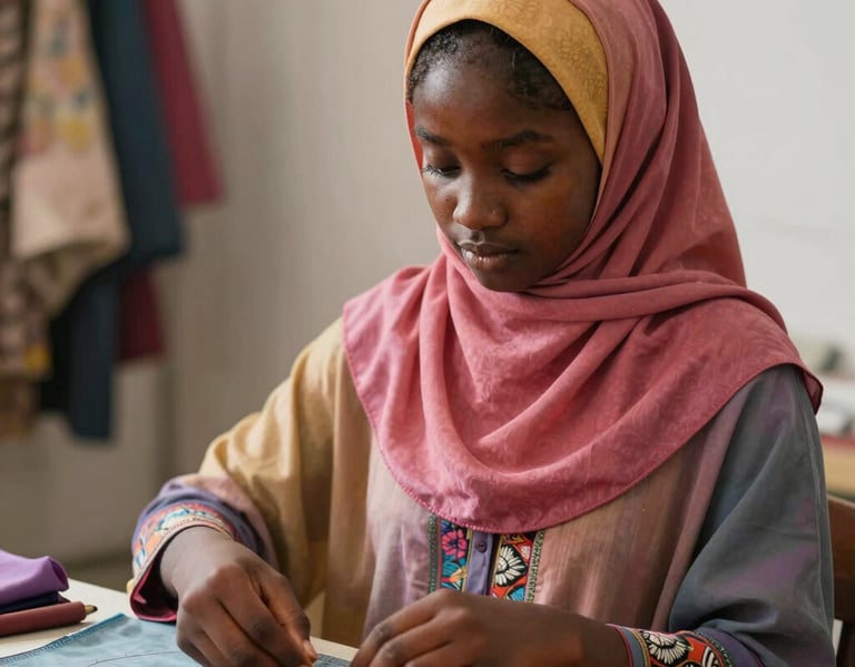 An outdoor cultural event with artists and visitors engaging under vibrant canopies.