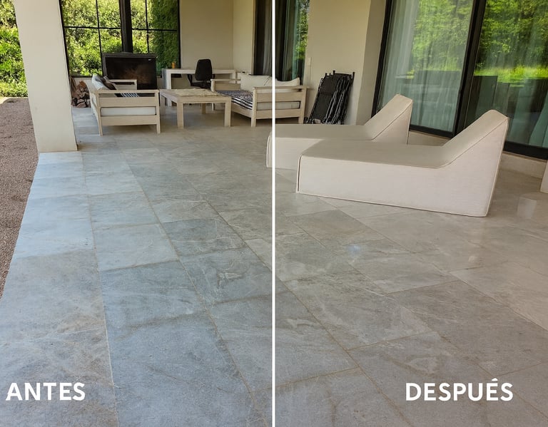 antes y despues de restauracion piso de marmol por Restorex