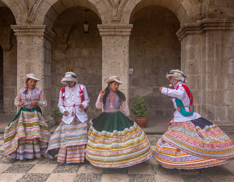 This image depicts the traditional Wititi dance being performed in the Colca Valley region of Arequipa, Peru.