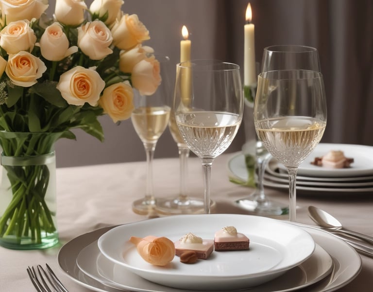 A table set with earthy ceramics, wild herbs, and candles flickering in the evening breeze.