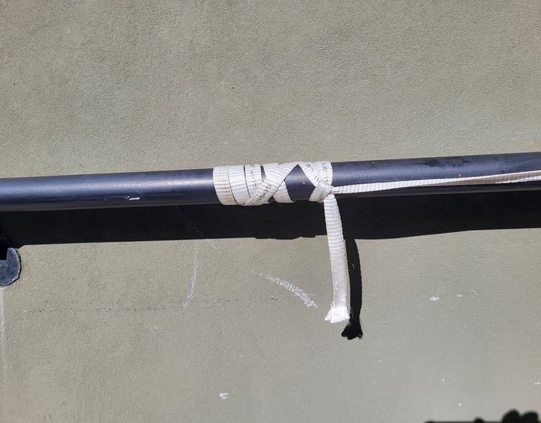 Icicle Hitch tied in Mule Tape, powerfully gripping a railing.