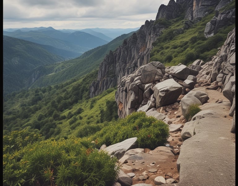 a path leading to a mountain with a path leading to a mountain