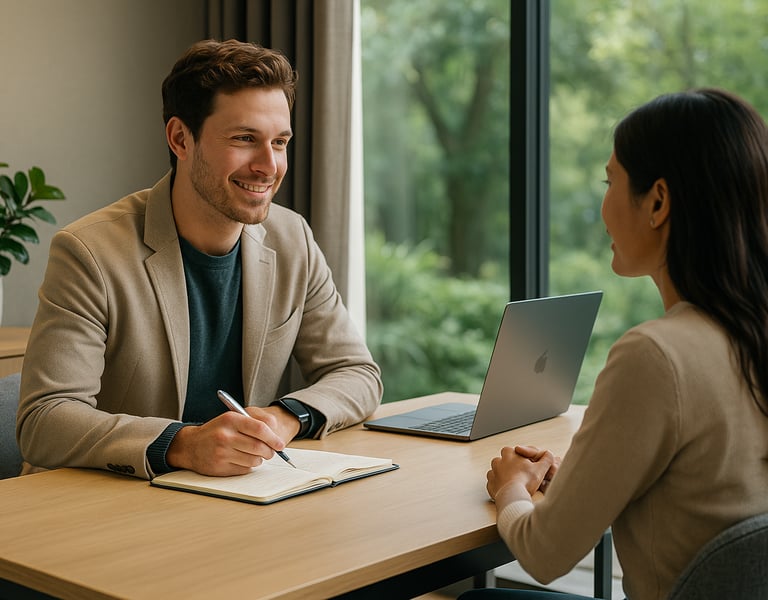 Homen e mulher conversando sobre os temas MetaVitae