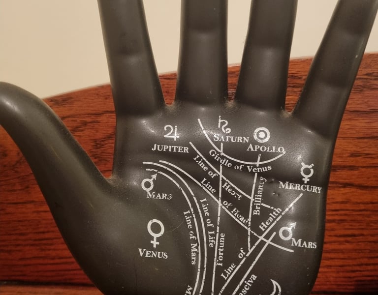 ornamental hand with the lines and mounts printed on it