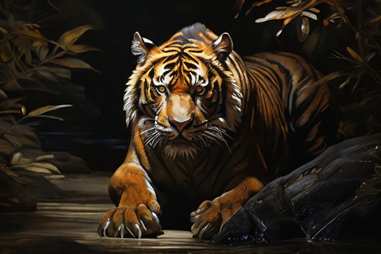 tigre fiero mira fijamente