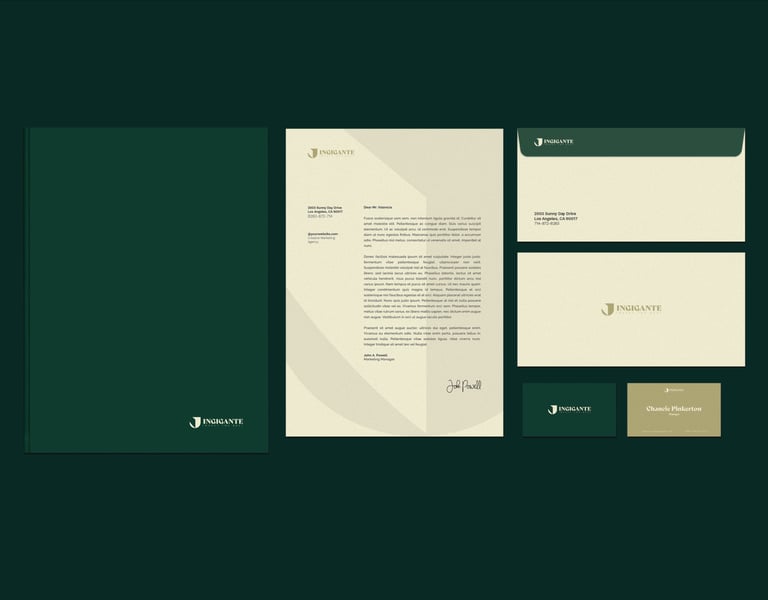 a business card with a green and white background