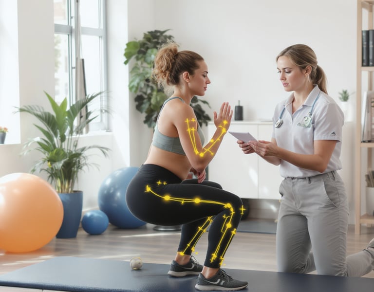 Therapist observing a client performing a squat during a Digital Movement MOT at FS Sports Therapy