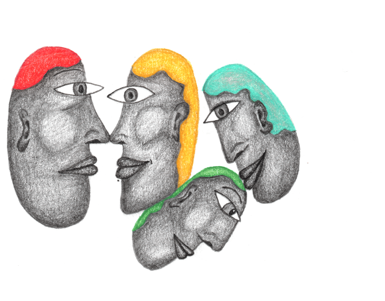 quatre visages aux cheveux colorés