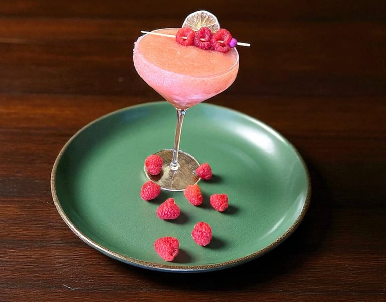 Blushing Belle, Raspberry Lyche Margarita by mixologist Kelsie Bender
