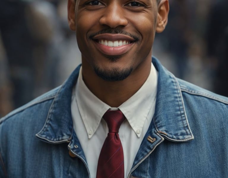 a man in a denim jacket and tie dye dyed denim jacket