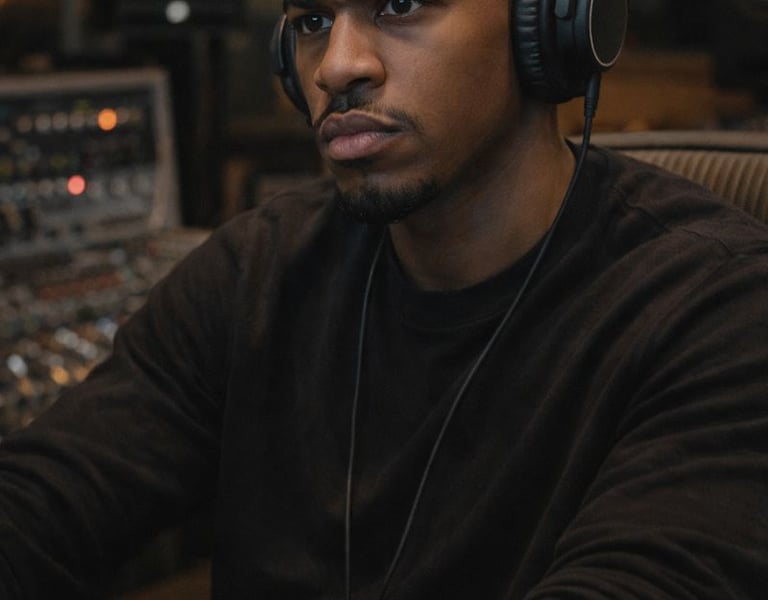 a man in a recording studio with headphones and headphones