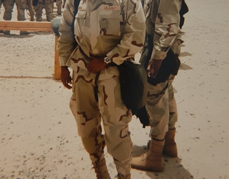Lee A Jones in Desert Military uniform just arriving in Kuwait