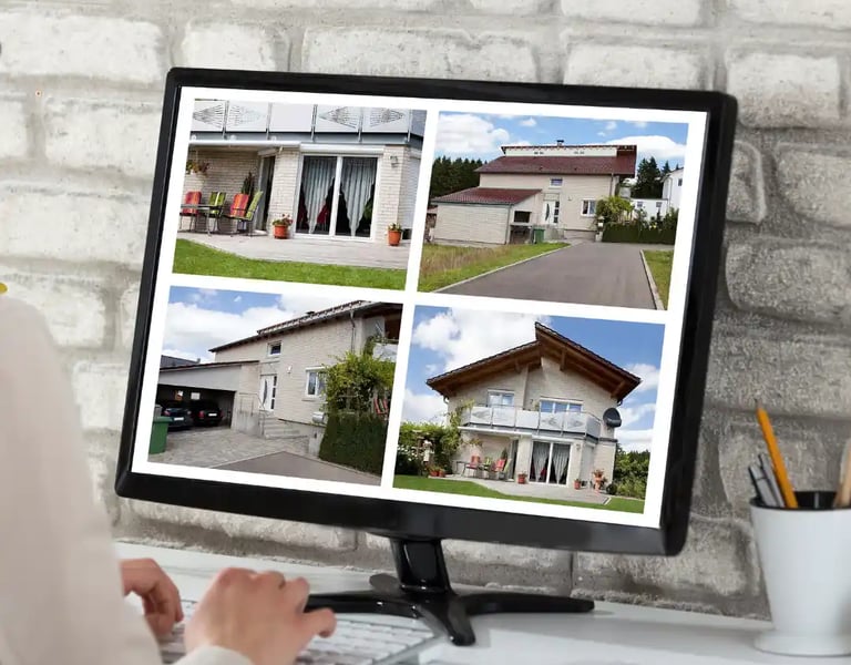 A real estate professional editing property images on a computer to enhance listing photos