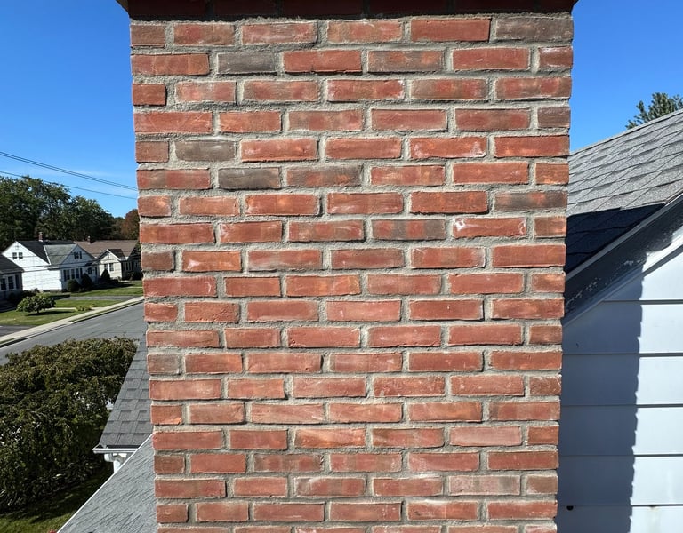 Chimney professional rebuild large chimney from roof line