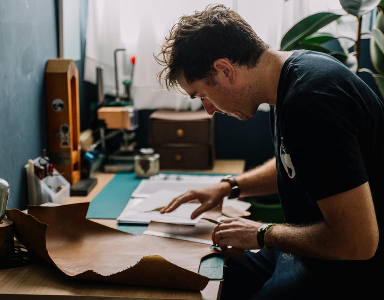 Leather design, Handmade leather craft workspace