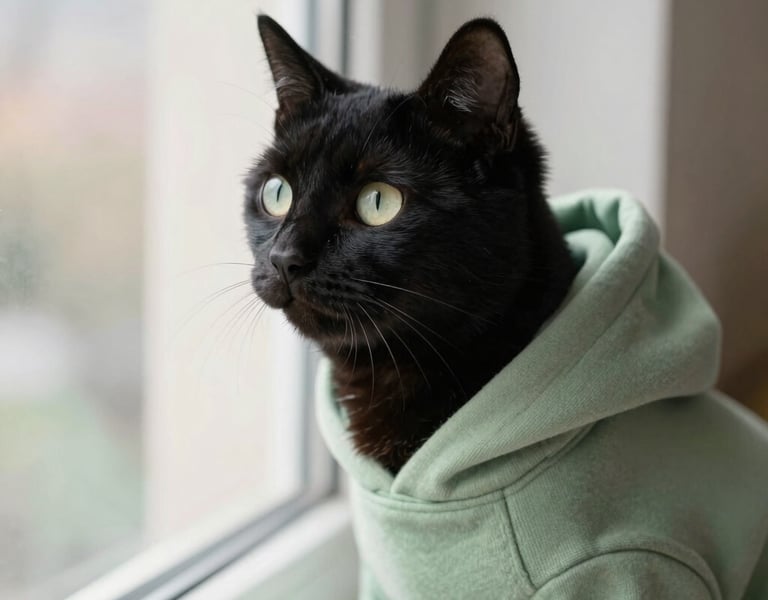 gato negro con sudadera 