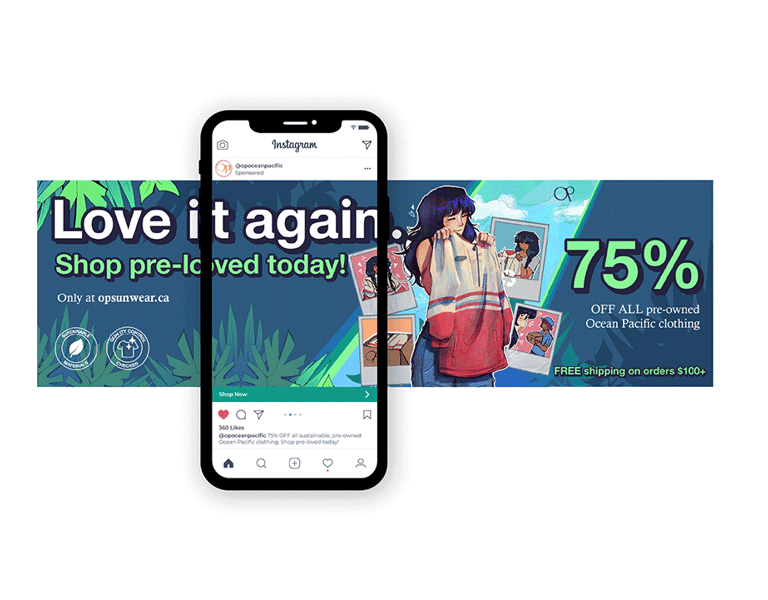 Ocean Pacific eco-friendly campaign carousel mockup