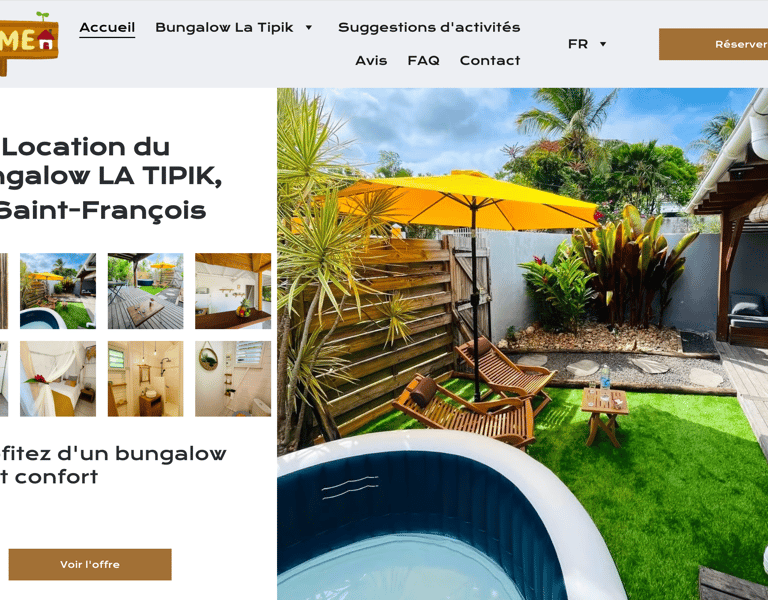 Location de bungalow à Saint-François avec terrasse privée, jacuzzi et jardin tropical en Guadeloupe