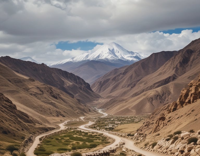 Fantasy world map illustration showing a desert coastline with mountains, roads, and ancient landmarks.