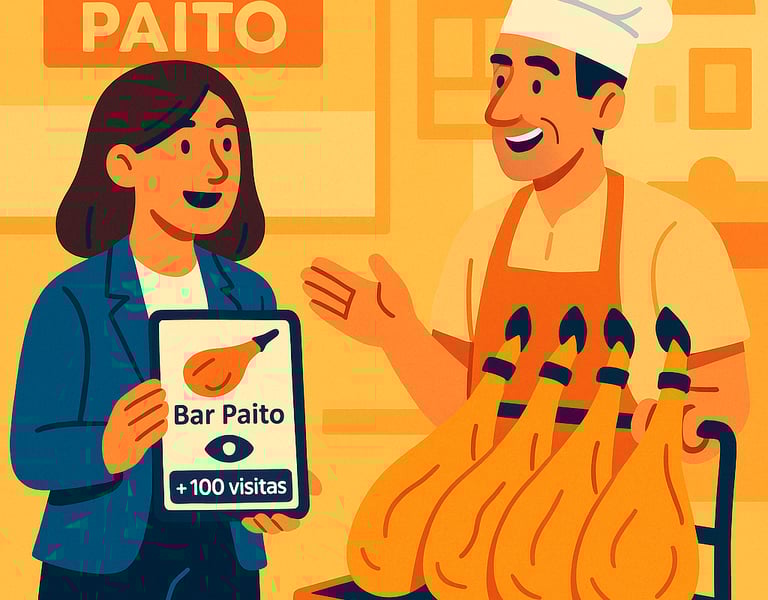 Ilustración en Proveedores, comercial visitando un cliente, con la información deDighoreca