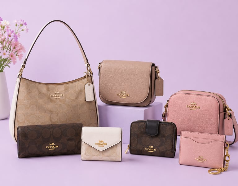 Una colección de bolsos, monederos, muñequeras y carteras marca Coach
