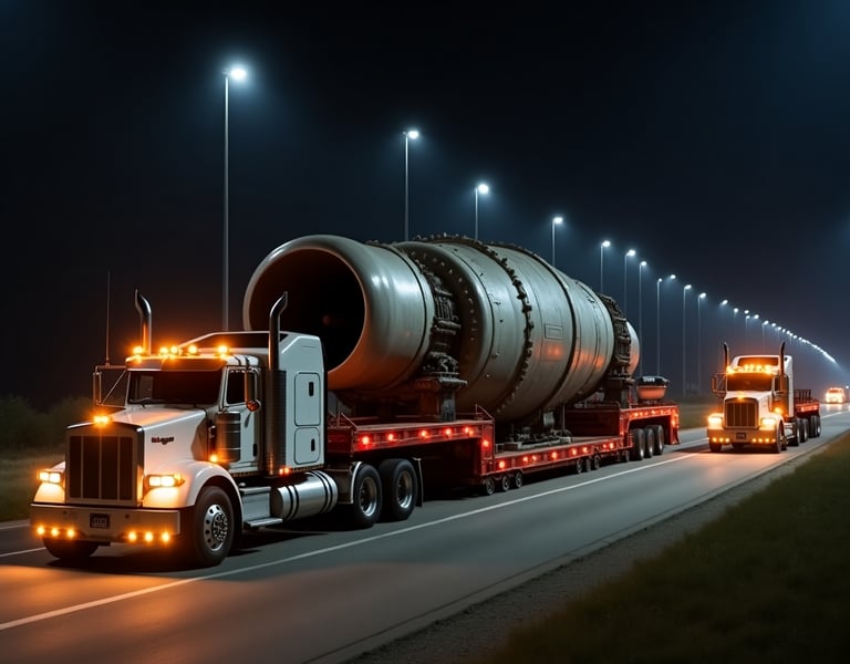 a truck with a large pipe - like structure on the side of the road