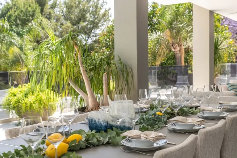 Villa Serenity al fresco dining table with garden views