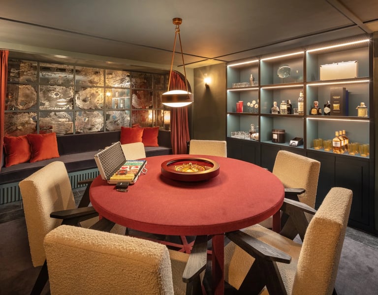 Cigar and game room at Villa La Gratitud with vintage ambiance