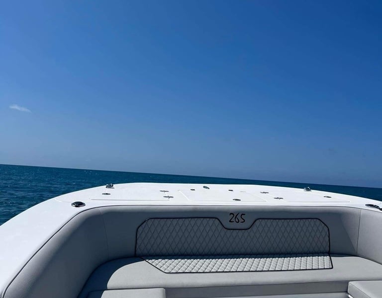 Photo du carré avant du bateau avec ses cousins et banquettes en cuir.