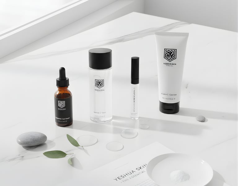 a table with YESHUA Skin Cosmetics