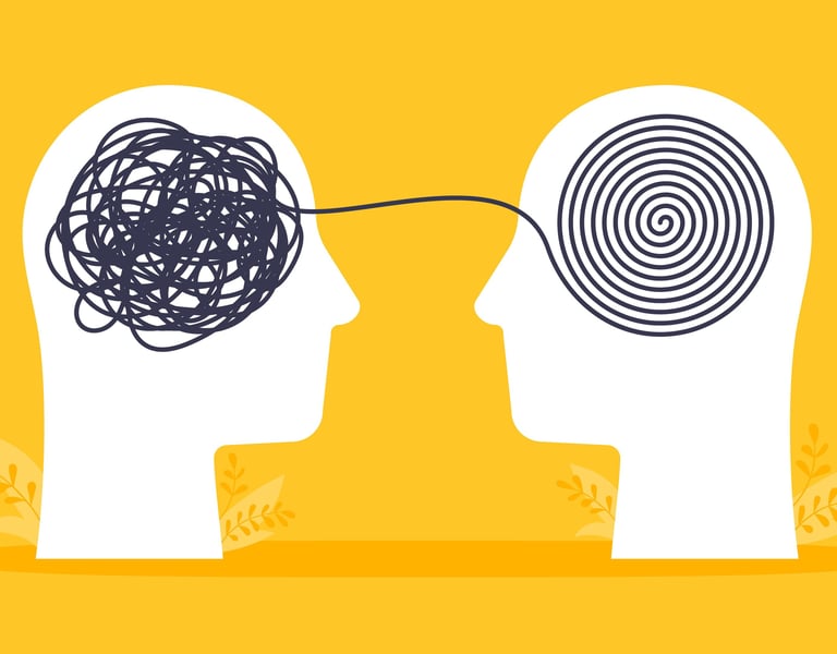 two heads of two people with a head of a head with a spiralle