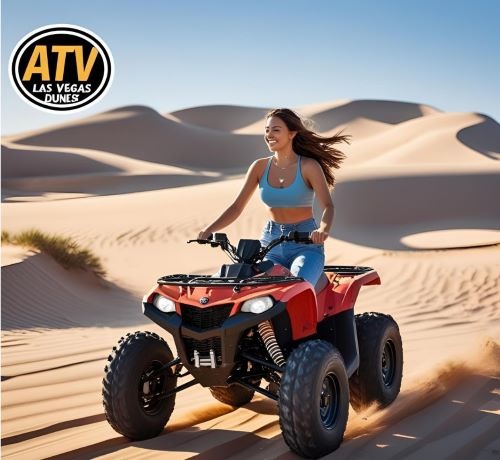 a woman riding a red atv atv atv