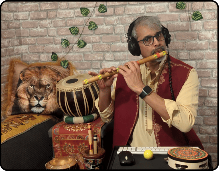 Josiah Heflin playing the bamboo flute (Bansuri)