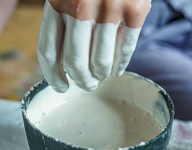 Main dans plâtre liquide  - Moulage intime Bordeaux