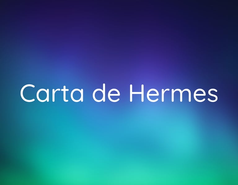 Carta de Hermes text over a blurry gradient background of blue and green aurora colors.