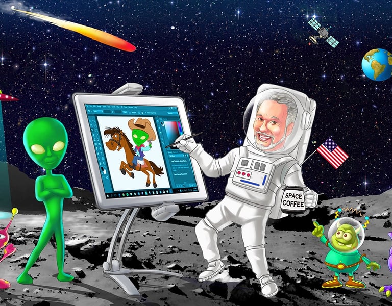 CartoonBob on the moon.