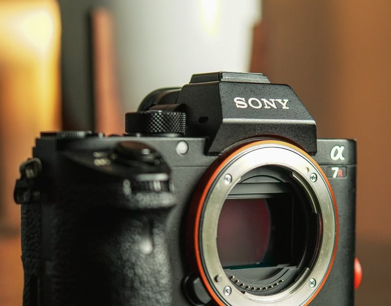 لقطة مقربة لهيكل كاميرا Sony A7 III الاحترافية تظهر الحساس (المستشعر) الكبير كامل الإطار، وهو المكون
