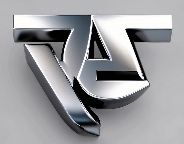 a shiny silver lettered logo on a silver background