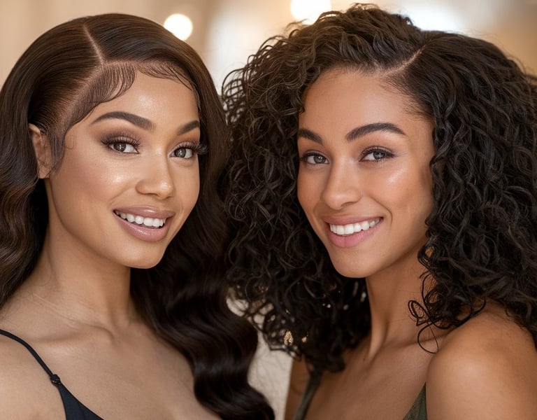 Imagine two stunning Black women, each confidently rocking a different protective style—one showcasing a flawless, sleek lace