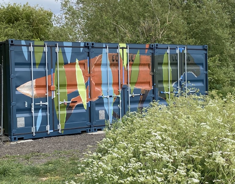 Fox painted in terracotta colour on shipping container
