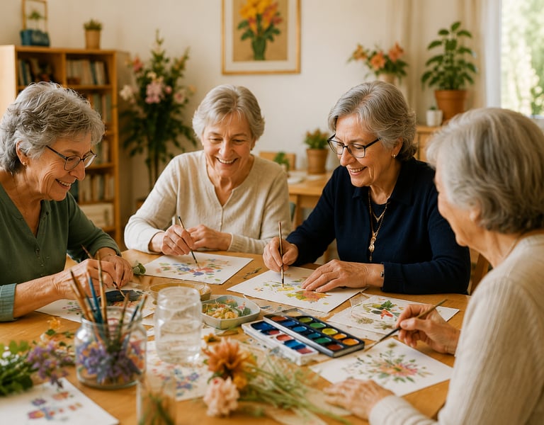 Signore adulte e anziane che dipingono 