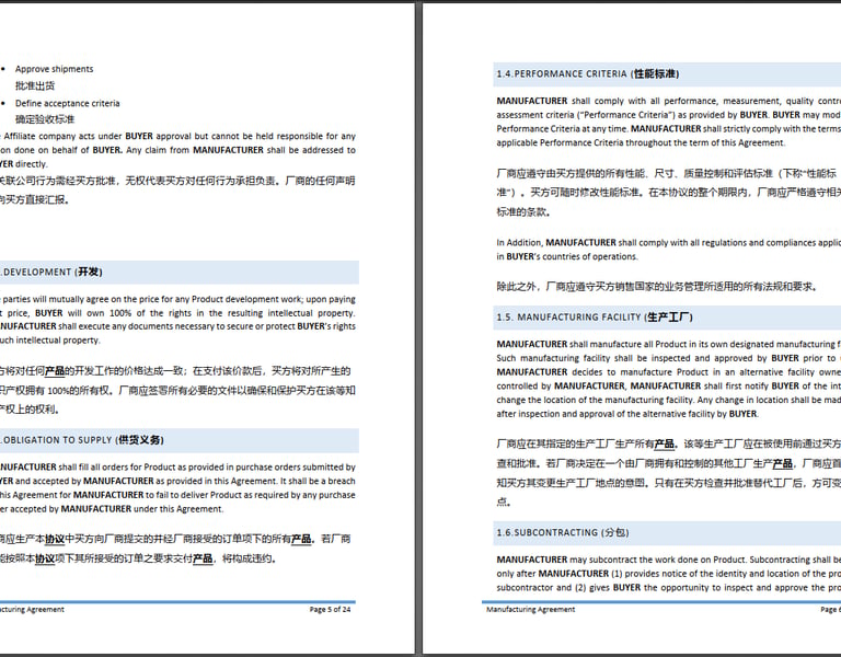 Legally enforceable Chinese contracts to maintain control over manufacturing