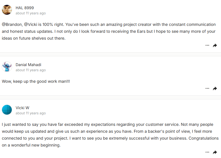 Positive Kickstarter feedback and updates