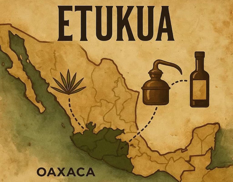 Mapa estilizado de México mostrando la ruta de trazabilidad desde Oaxaca hasta el destino final