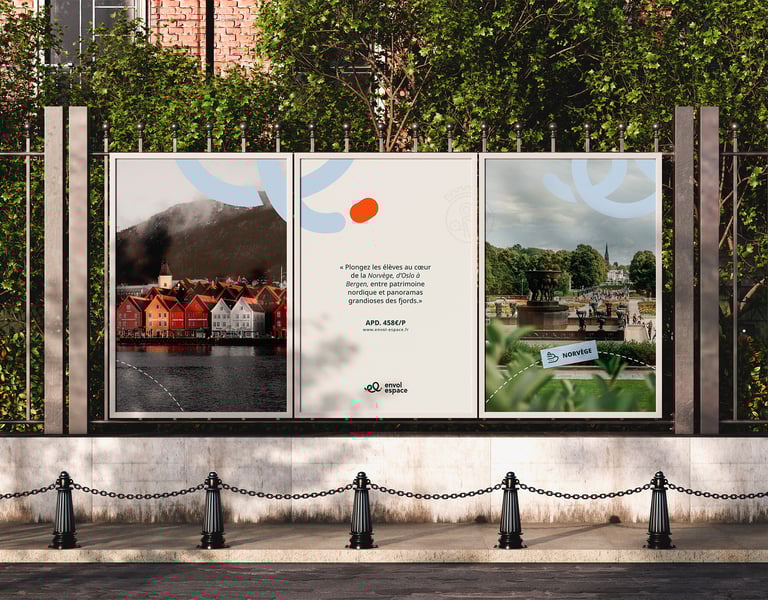 Déclinaison de l'identité visuelle d'envol espace, leader du voyage scolaire par Tuuk studio