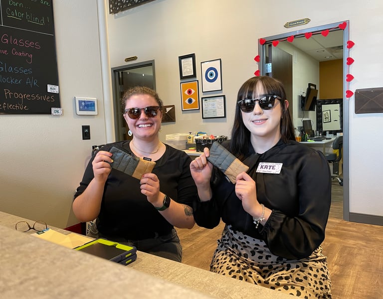 Edge Optics team members modeling fashion eyewear